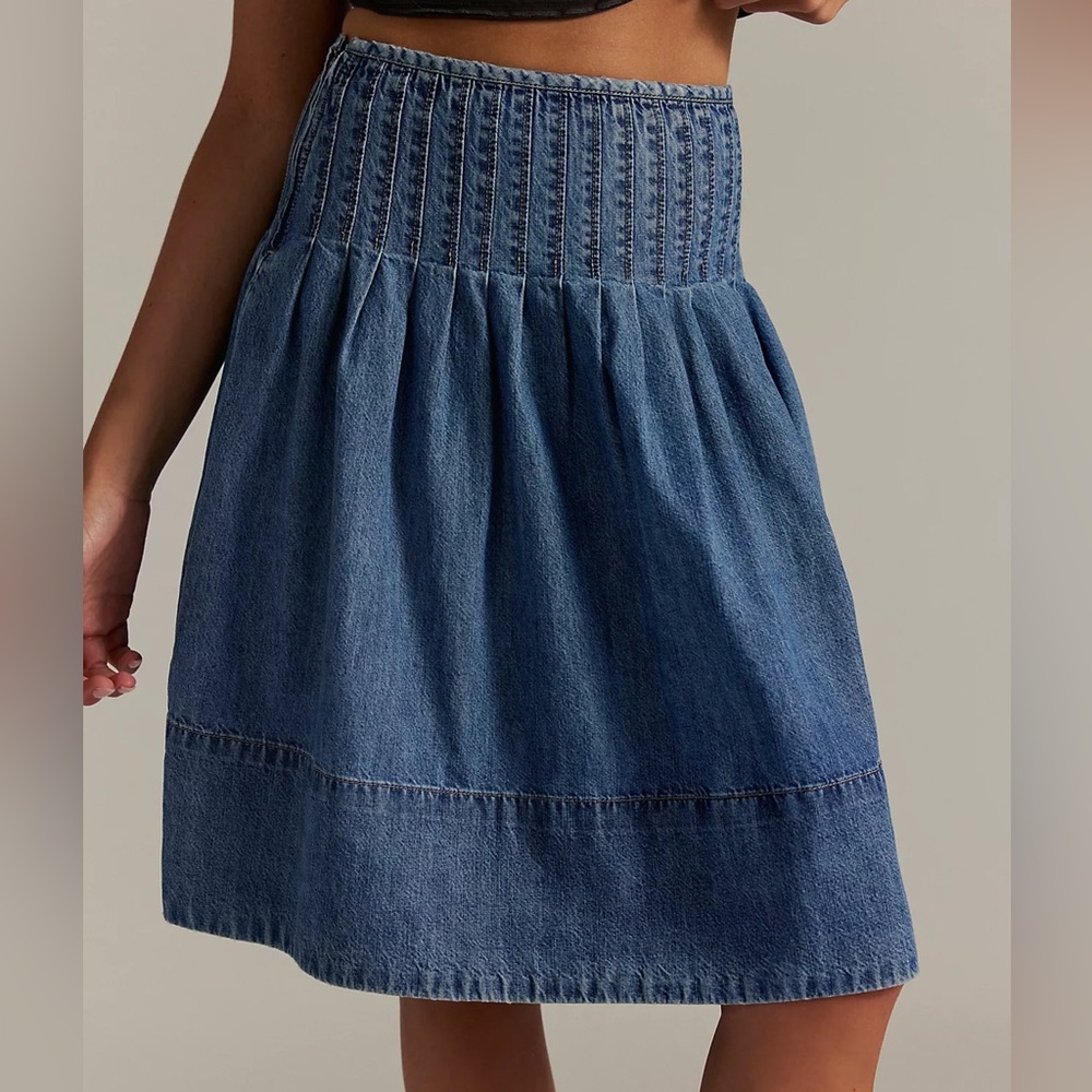 We The Free Peyton Pintuck Denim Midi Skirt size 6
